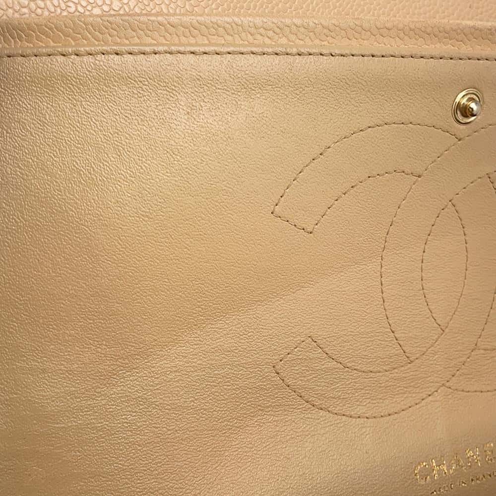 CHANEL Matelasse Double Flap ChainShoulder Bag Beige Caviar Leather