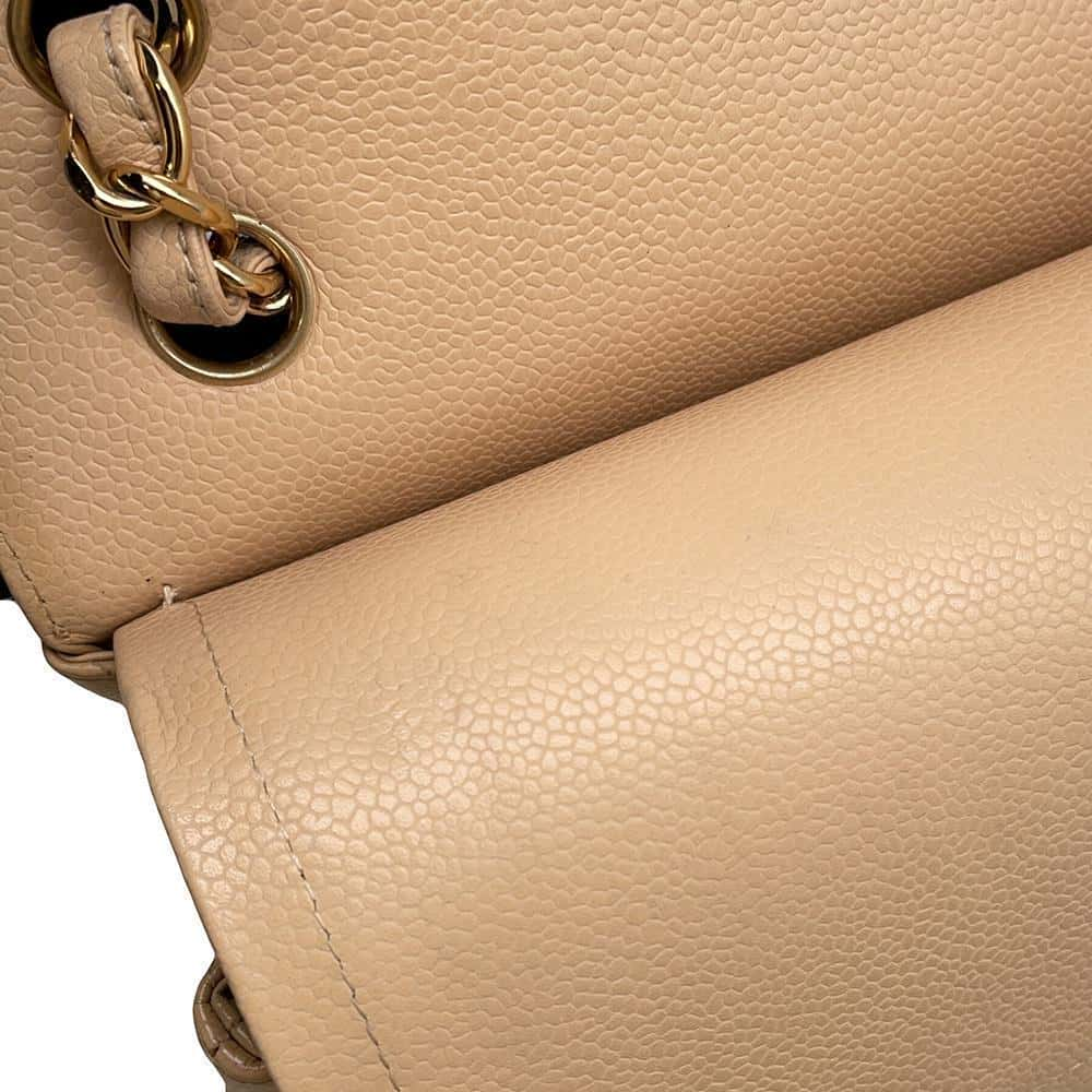 CHANEL Matelasse Double Flap ChainShoulder Bag Beige Caviar Leather