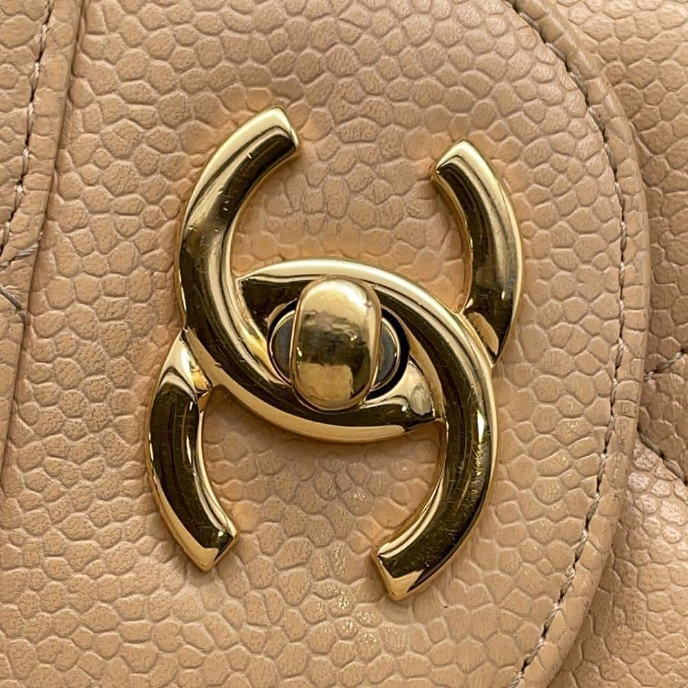 CHANEL Matelasse Double Flap ChainShoulder Bag Beige Caviar Leather