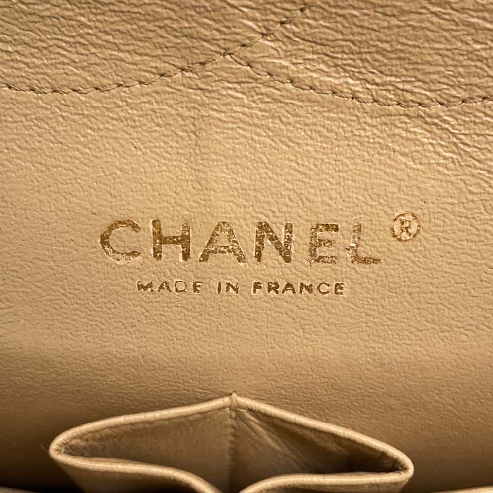 CHANEL Matelasse Double Flap ChainShoulder Bag Beige Caviar Leather