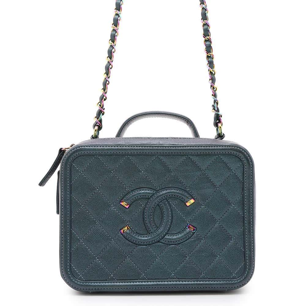 CHANEL CCFiligree Vanity Chain Shoulder Bag Green A93343 Caviar Leather