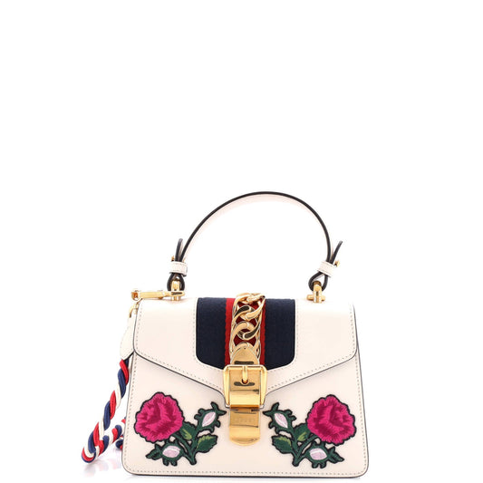 Sylvie Top Handle Bag Embroidered Leather Mini