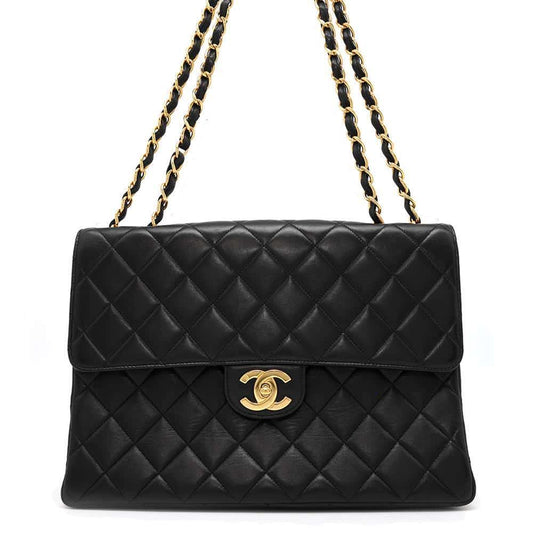 CHANEL Matelasse Single Flap ChainShoulder Bag Black Lambskin Size 30