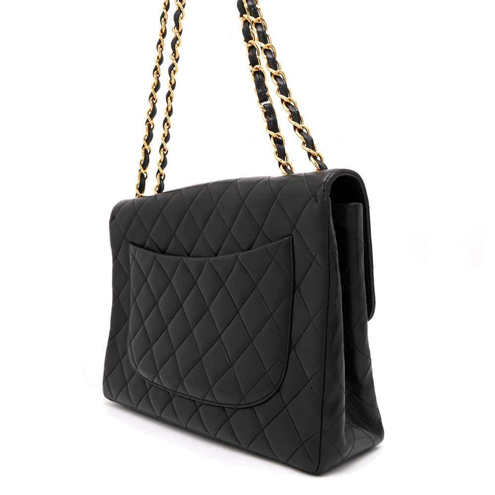 CHANEL Matelasse Single Flap ChainShoulder Bag Black Lambskin Size 30