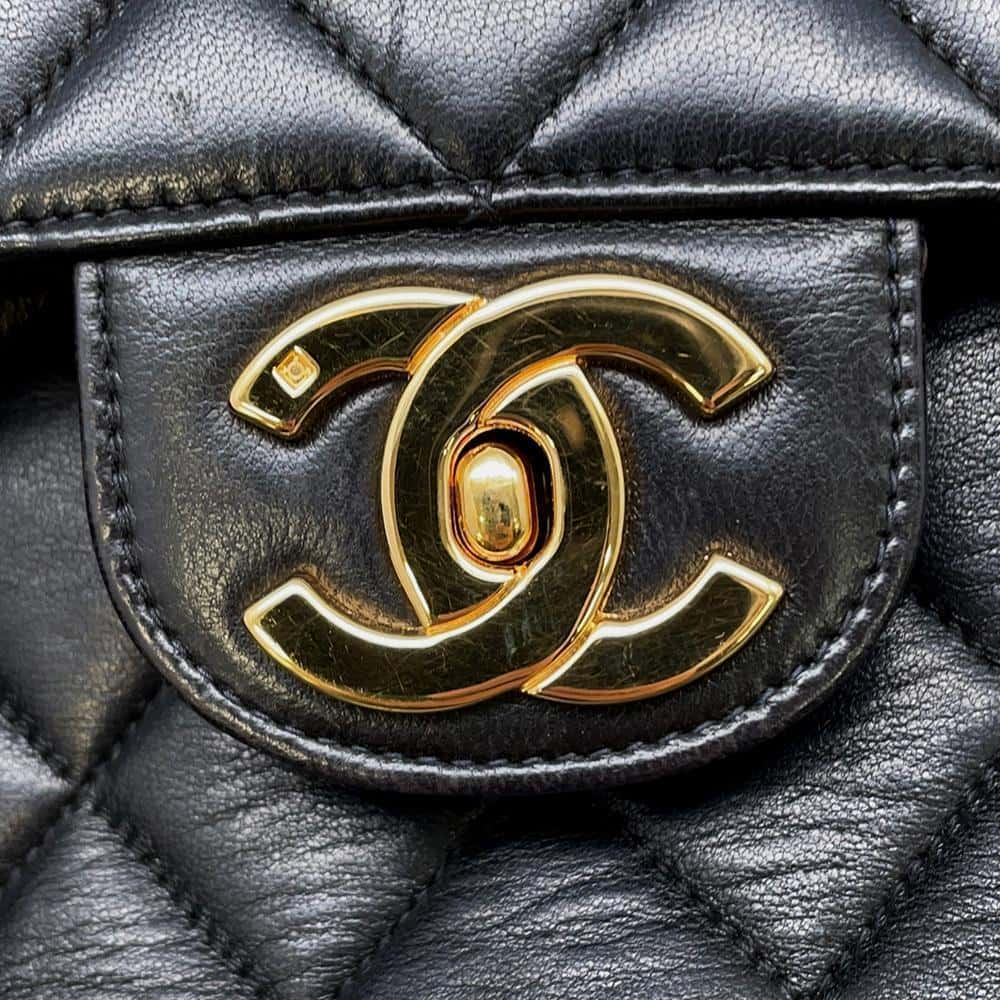 CHANEL Matelasse Single Flap ChainShoulder Bag Black Lambskin Size 30