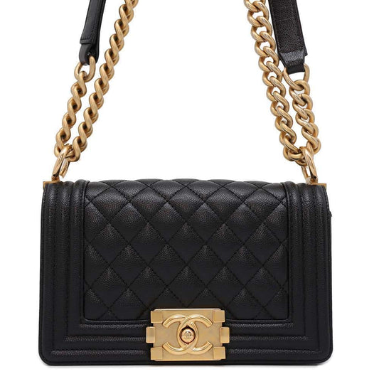 CHANEL Boy Chanel ChainShoulder Bag Black A67085 Caviar Leather Size Small