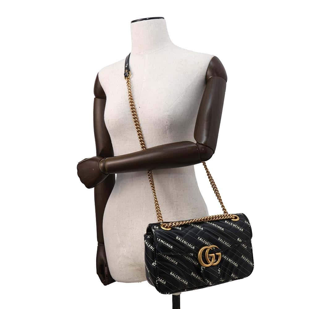 GUCCI BALENCIAGA Collaboration The Hacker Project GG Marmont Shoulder Bag Black 443497 Leather