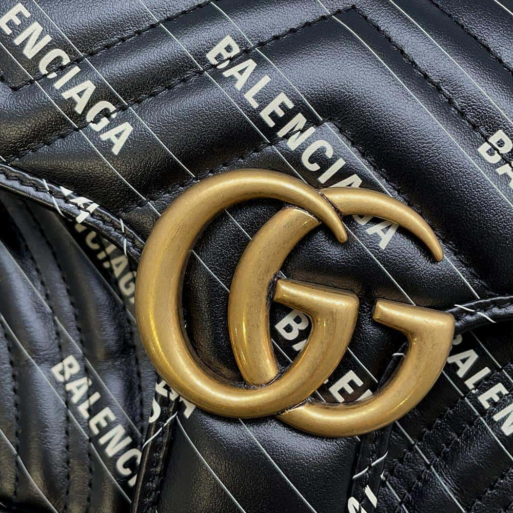 GUCCI BALENCIAGA Collaboration The Hacker Project GG Marmont Shoulder Bag Black 443497 Leather