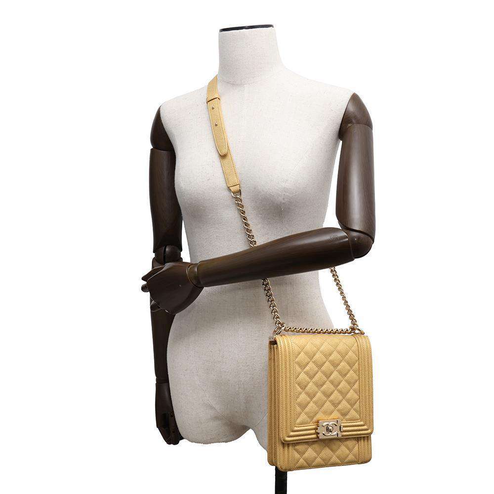 CHANEL Boy Chanel Vertical Chain Shoulder Bag YellowAS0130 Caviar Leather