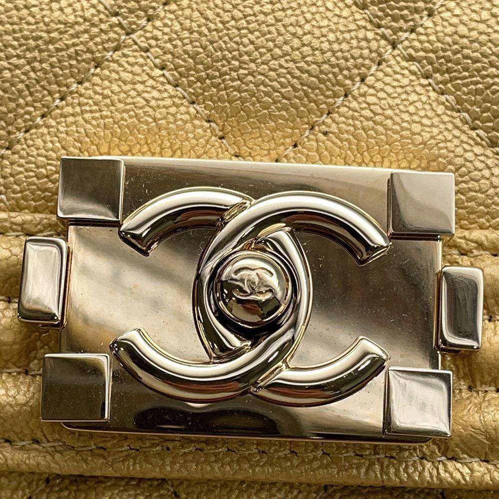 CHANEL Boy Chanel Vertical Chain Shoulder Bag YellowAS0130 Caviar Leather