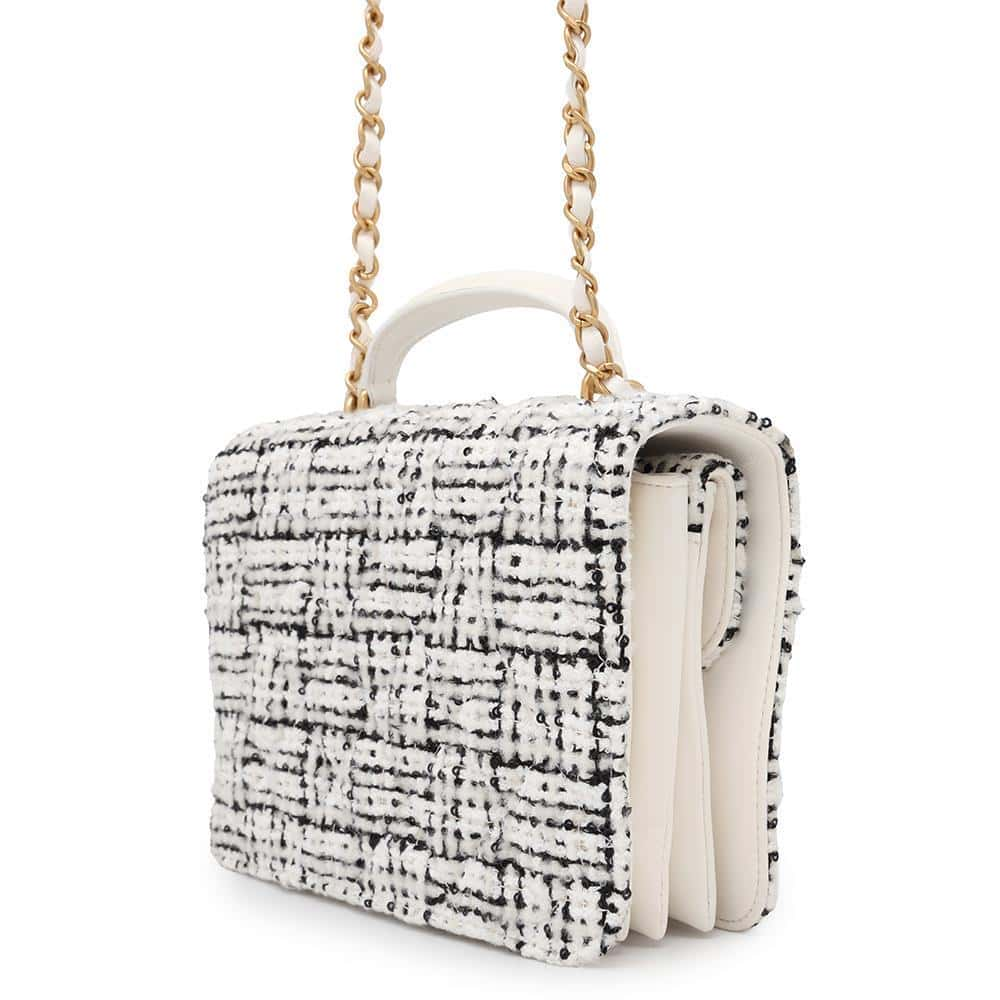 CHANEL 2wayChainShoulder White AS4284 Tweed Leather