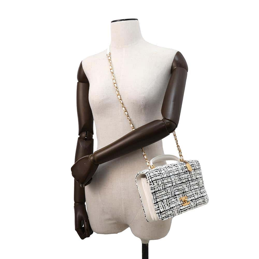 CHANEL 2wayChainShoulder White AS4284 Tweed Leather