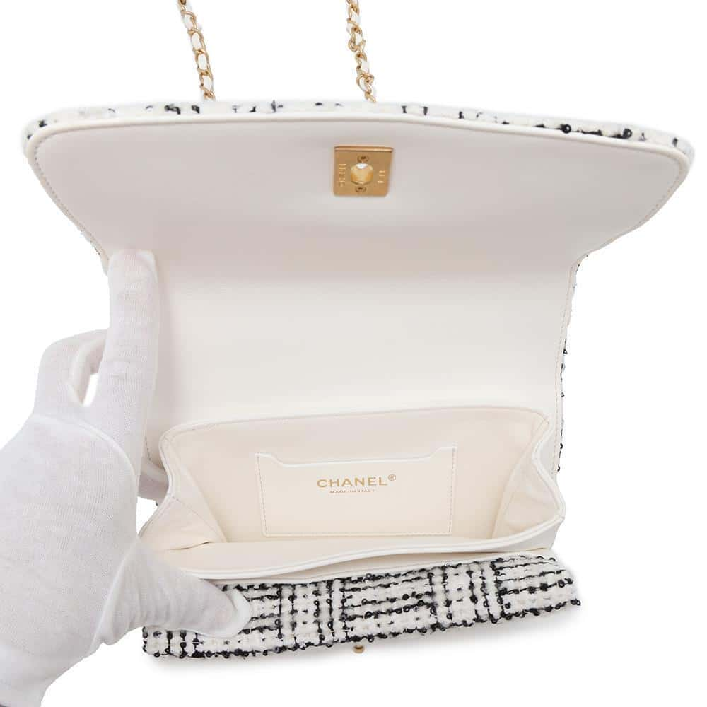 CHANEL 2wayChainShoulder White AS4284 Tweed Leather