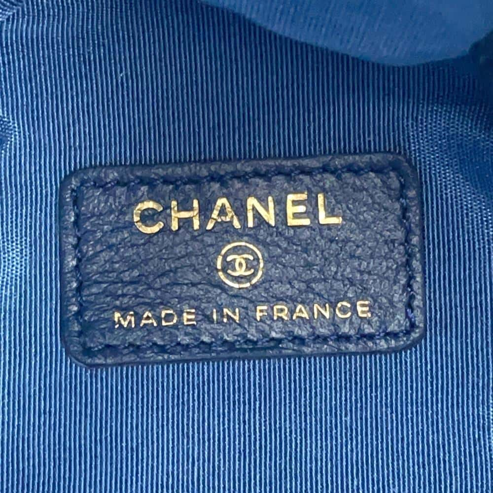 CHANEL Logo Mini Drawstring Bag Shoulder Blue AP2603 Denim Leather