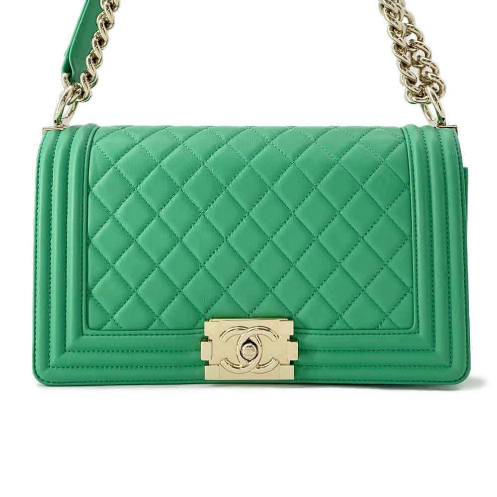 CHANEL Boy Chanel ChainShoulder Bag Green A67086 Lambskin Size 25