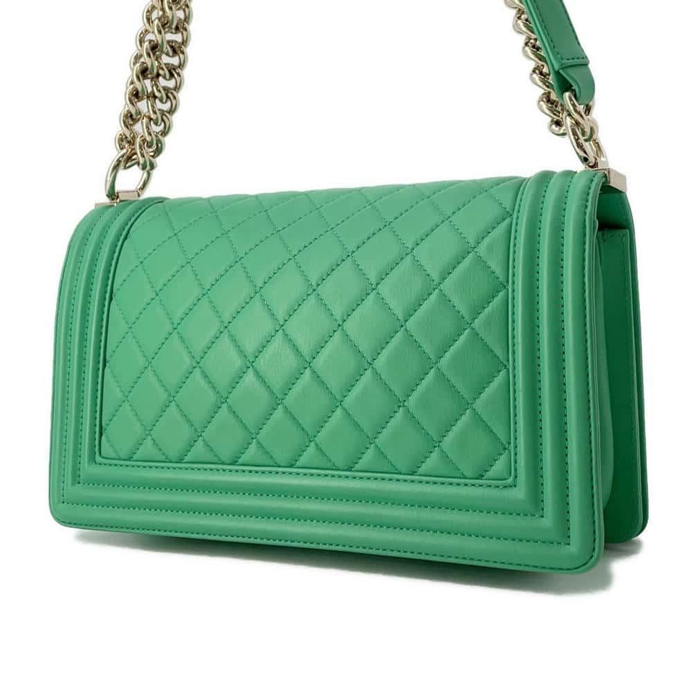 CHANEL Boy Chanel ChainShoulder Bag Green A67086 Lambskin Size 25