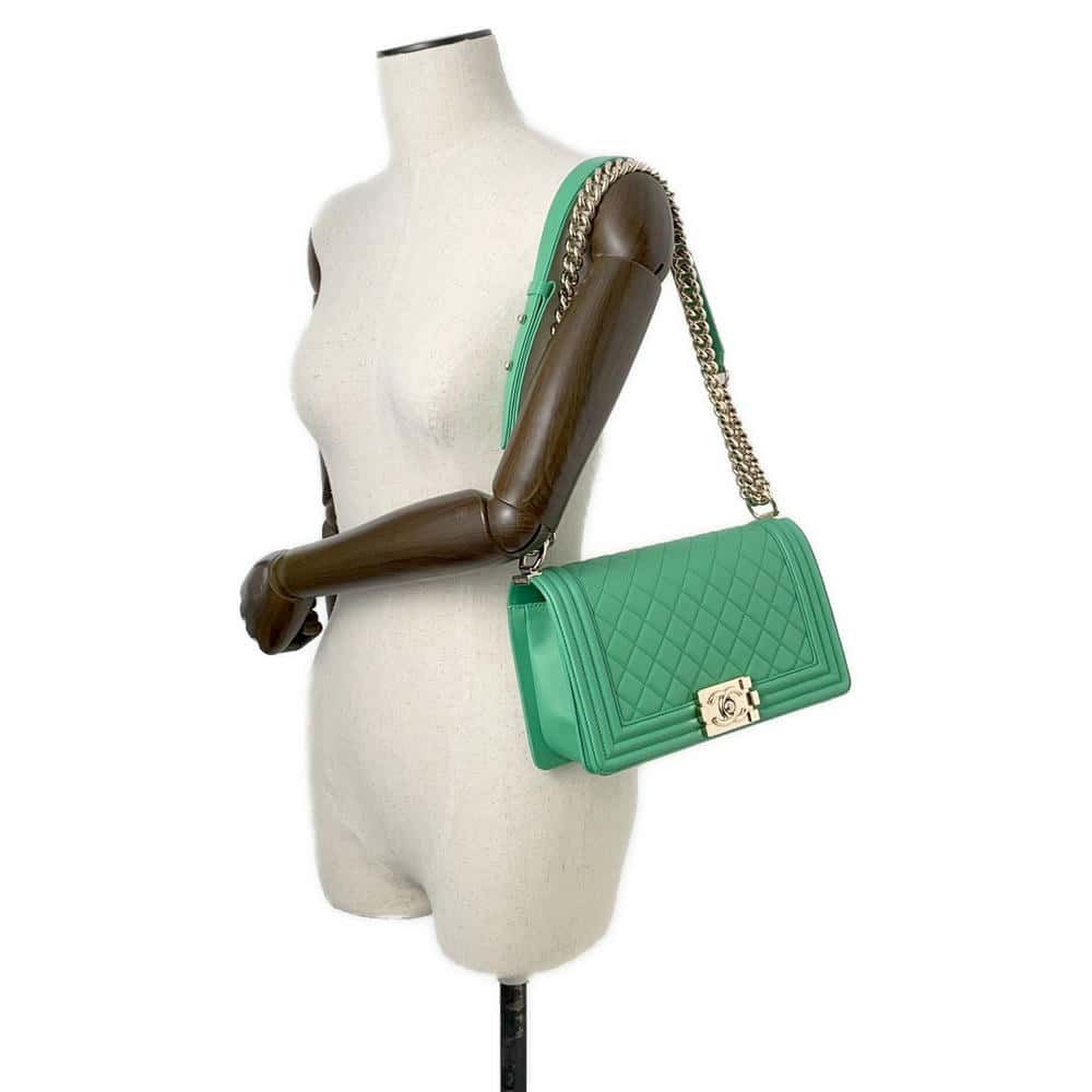 CHANEL Boy Chanel ChainShoulder Bag Green A67086 Lambskin Size 25