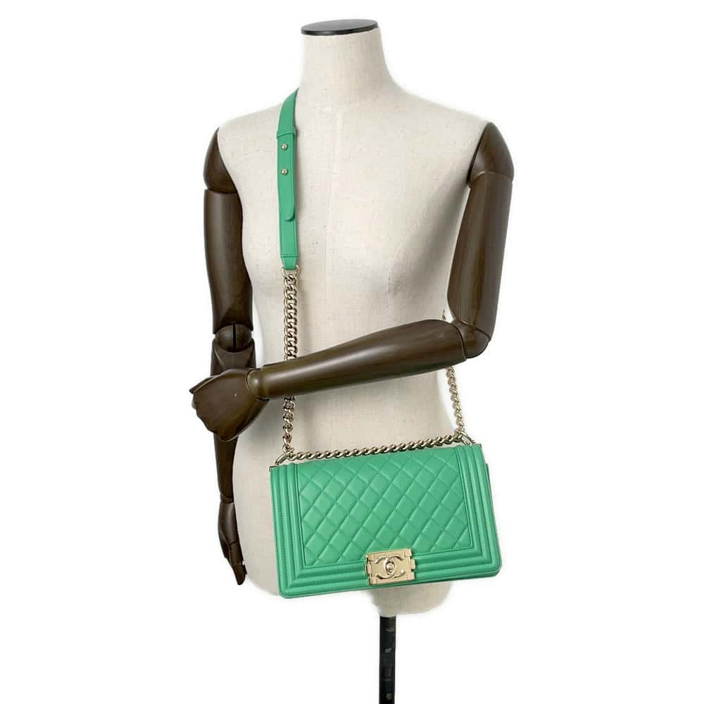 CHANEL Boy Chanel ChainShoulder Bag Green A67086 Lambskin Size 25