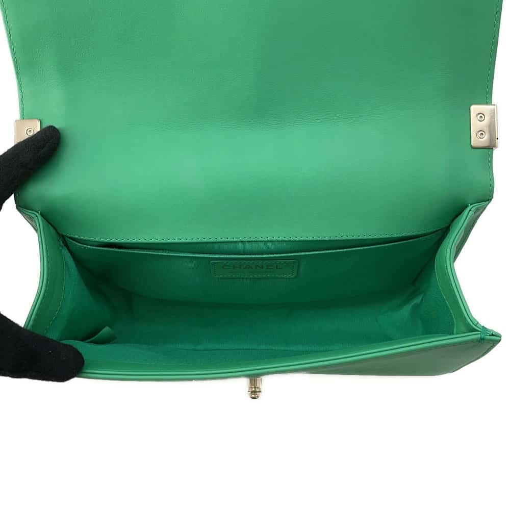 CHANEL Boy Chanel ChainShoulder Bag Green A67086 Lambskin Size 25