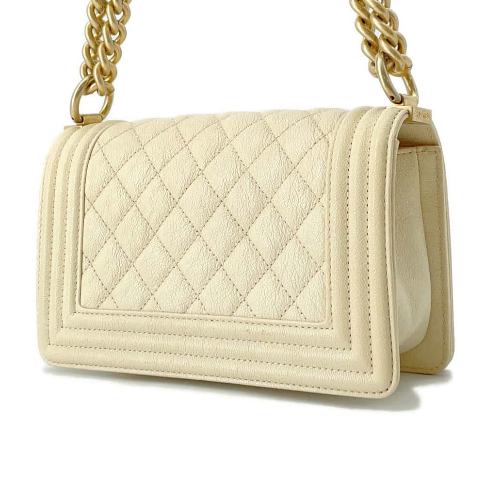 CHANEL Boy Chanel ChainShoulder Bag Ivory A67085 Caviar Leather Size 20