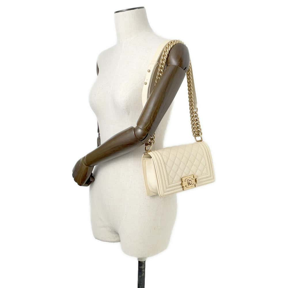 CHANEL Boy Chanel ChainShoulder Bag Ivory A67085 Caviar Leather Size 20