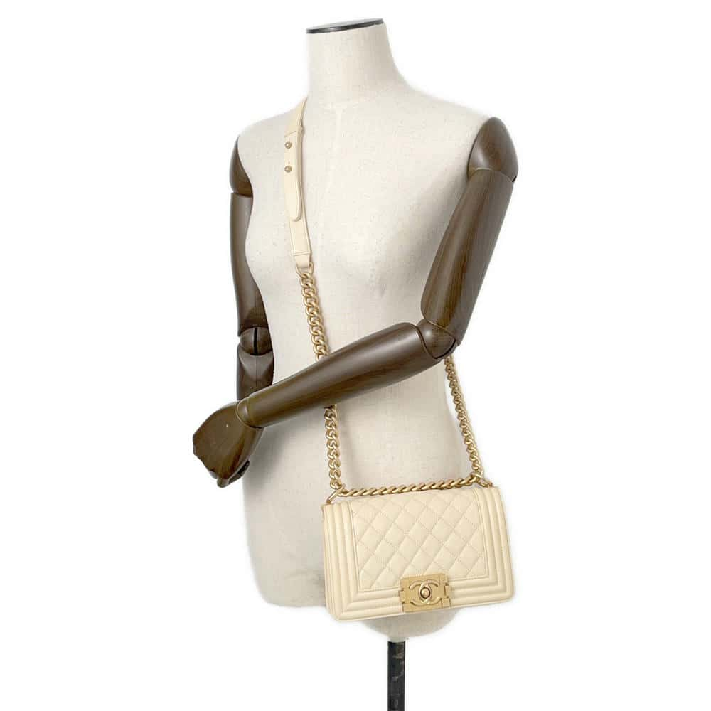 CHANEL Boy Chanel ChainShoulder Bag Ivory A67085 Caviar Leather Size 20