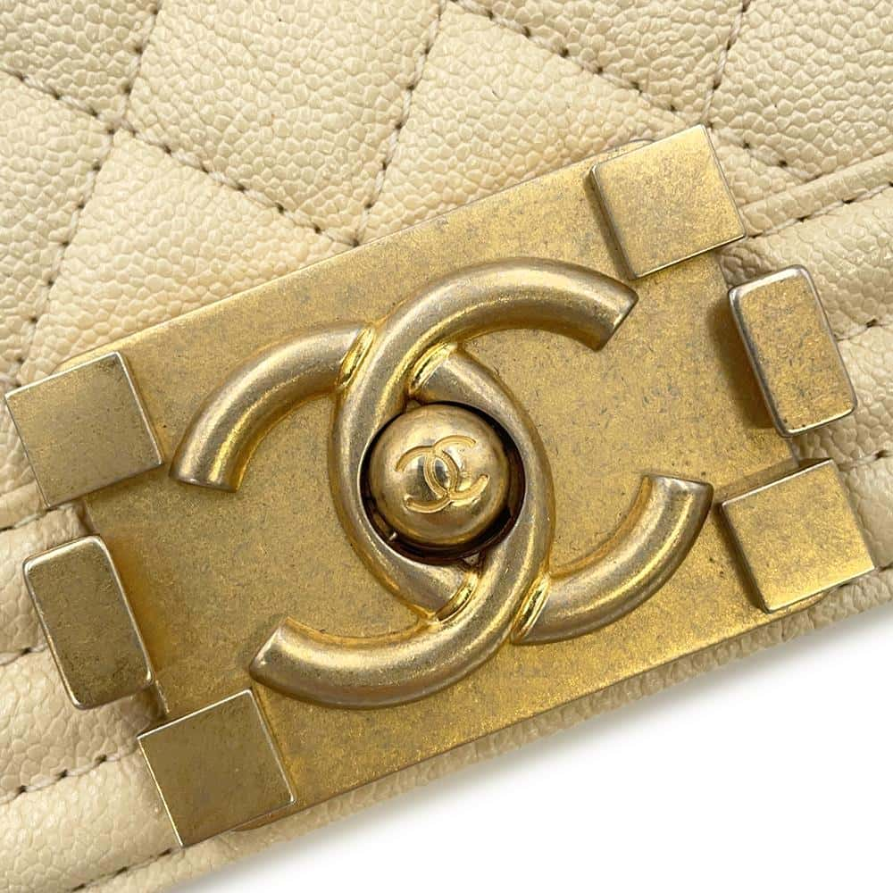 CHANEL Boy Chanel ChainShoulder Bag Ivory A67085 Caviar Leather Size 20