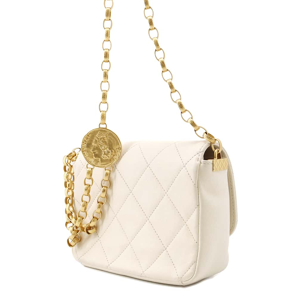 CHANEL Matelasse Coin Motif ChainShoulder Bag White AS2222 Lambskin