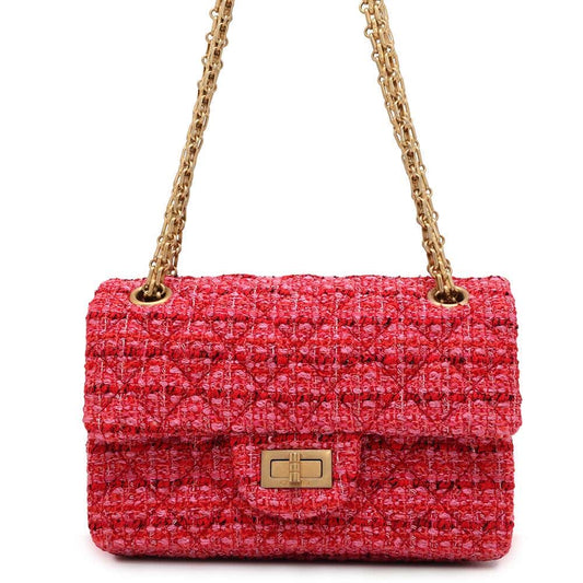 CHANEL 2.55 ChainShoulder Bag Red AS0874 Tweed Size Mini