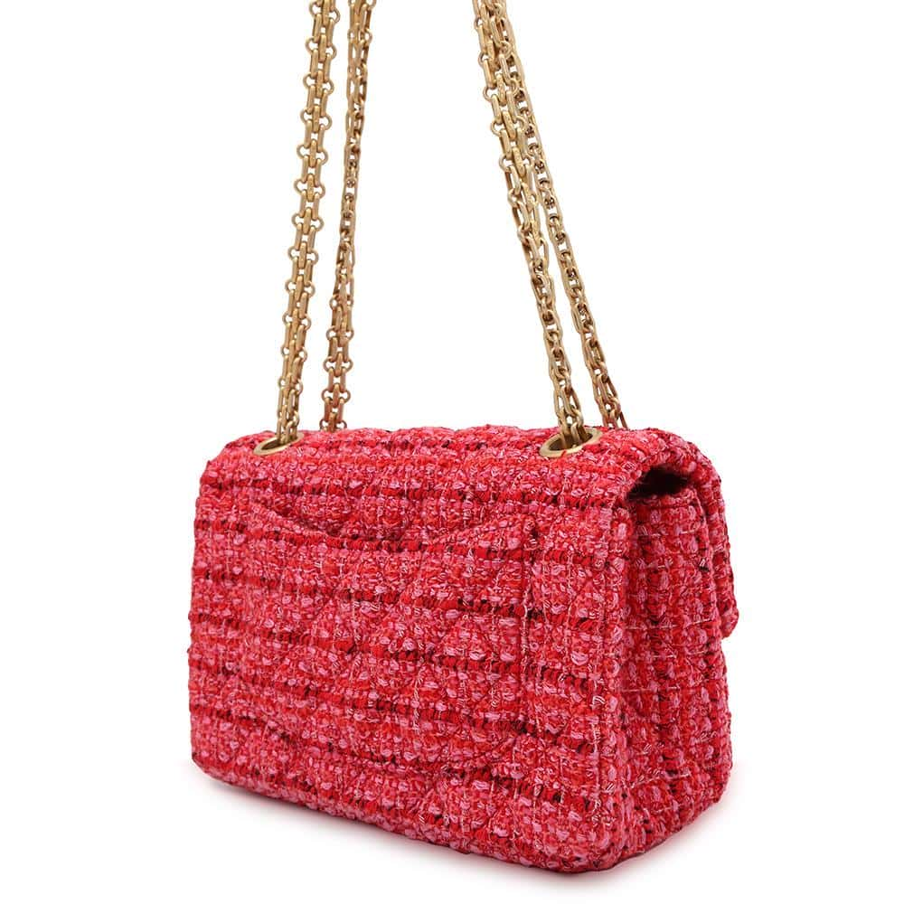 CHANEL 2.55 ChainShoulder Bag Red AS0874 Tweed Size Mini