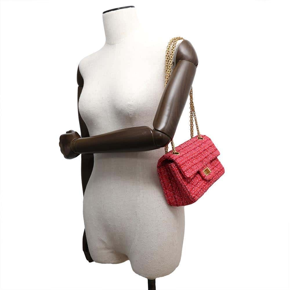 CHANEL 2.55 ChainShoulder Bag Red AS0874 Tweed Size Mini