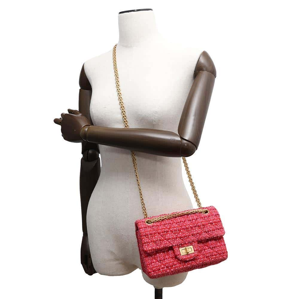 CHANEL 2.55 ChainShoulder Bag Red AS0874 Tweed Size Mini