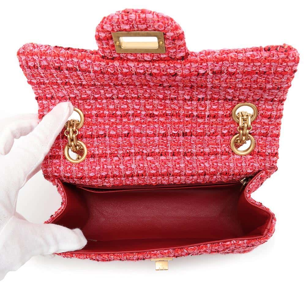 CHANEL 2.55 ChainShoulder Bag Red AS0874 Tweed Size Mini