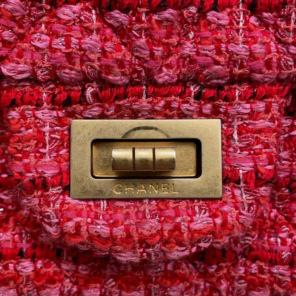 CHANEL 2.55 ChainShoulder Bag Red AS0874 Tweed Size Mini