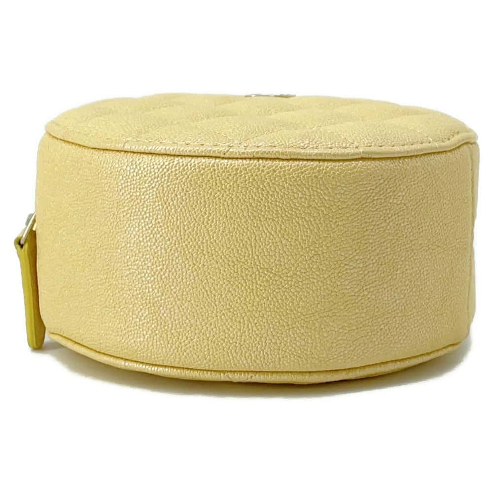 CHANEL Matelasse Round Chain Shoulder Yellow A70657 Caviar Leather