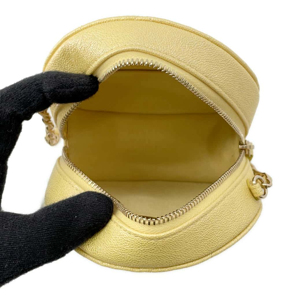 CHANEL Matelasse Round Chain Shoulder Yellow A70657 Caviar Leather