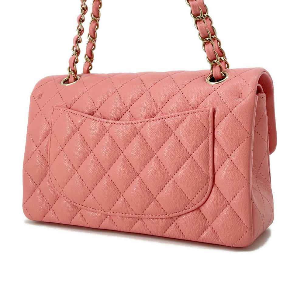 CHANEL Matelasse W Flap ChainShoulder Bag Pink A01113 Caviar Leather Size 23