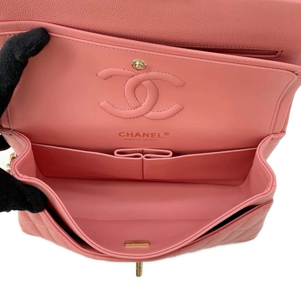 CHANEL Matelasse W Flap ChainShoulder Bag Pink A01113 Caviar Leather Size 23