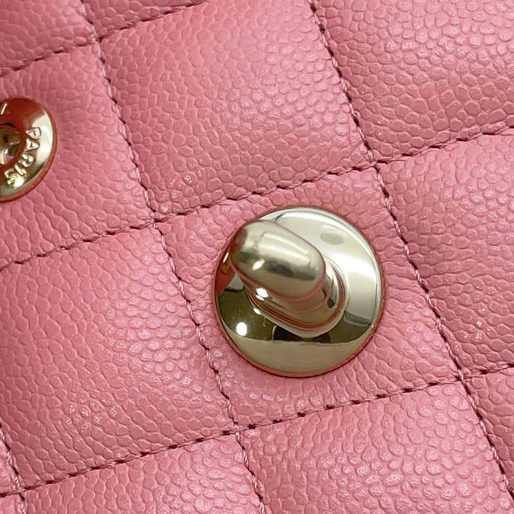 CHANEL Matelasse W Flap ChainShoulder Bag Pink A01113 Caviar Leather Size 23