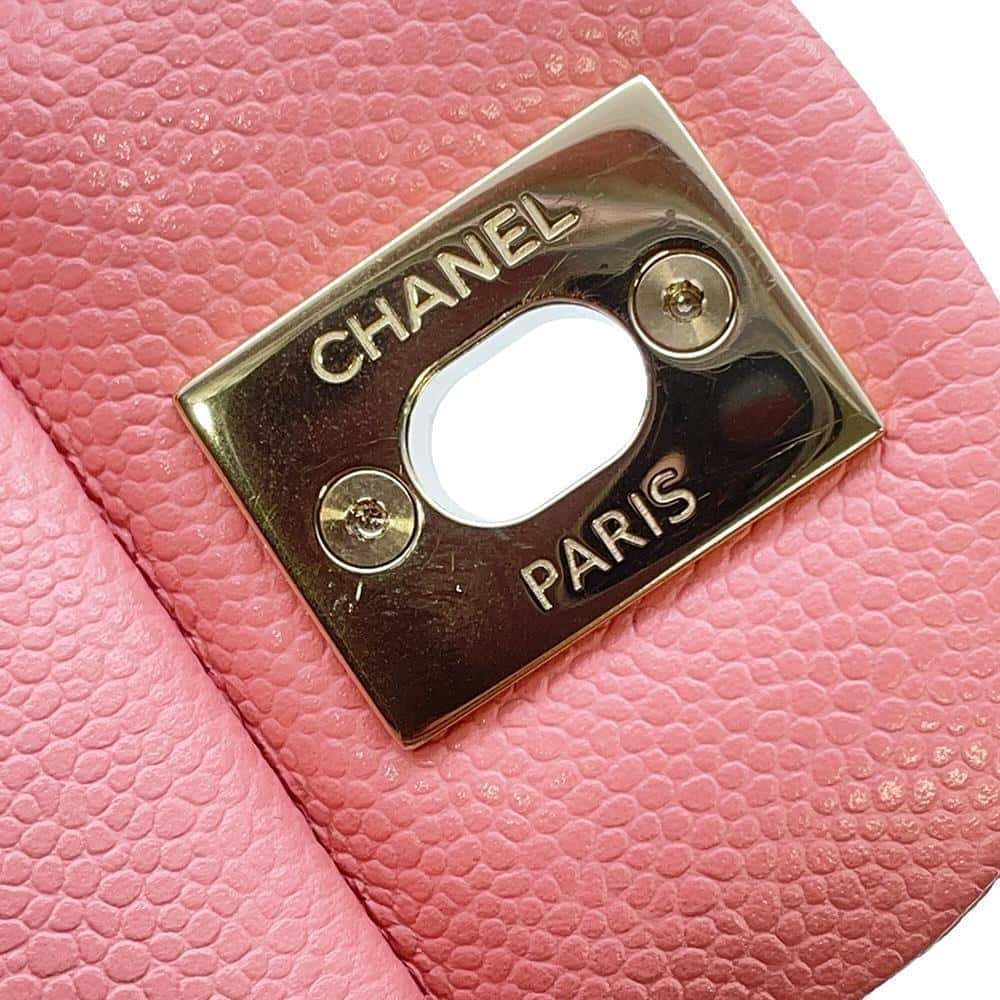 CHANEL Matelasse W Flap ChainShoulder Bag Pink A01113 Caviar Leather Size 23