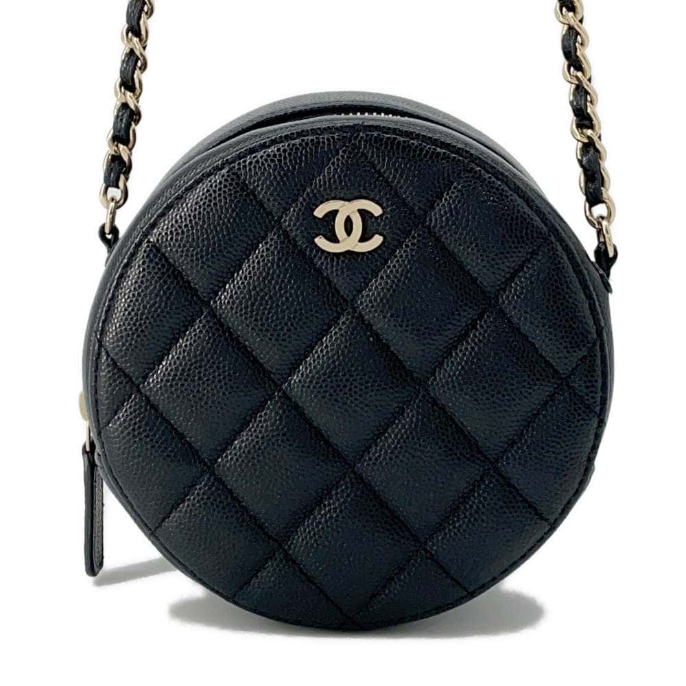 CHANEL Matelasse Round ChainShoulder Bag Black AP0245 Caviar Leather