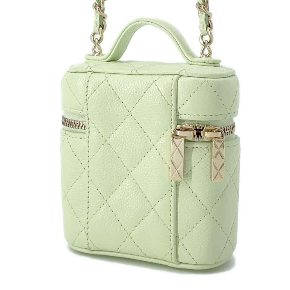 CHANEL Matelasse Small Vanity Shoulder Bag Light Green AP2503 Caviar Leather