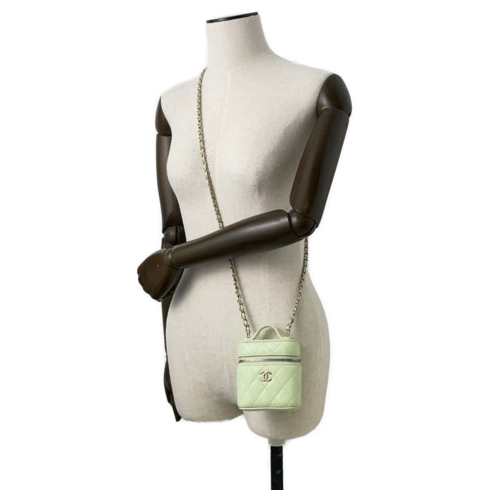 CHANEL Matelasse Small Vanity Shoulder Bag Light Green AP2503 Caviar Leather