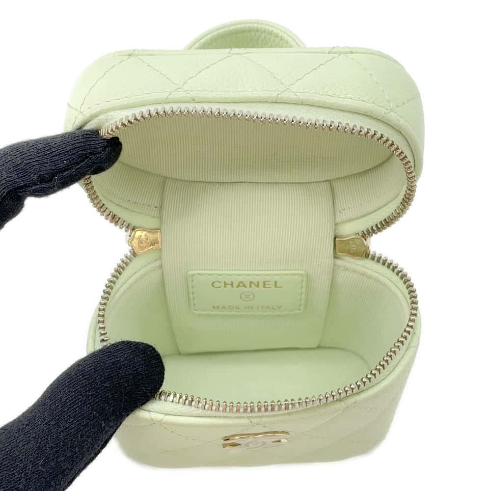 CHANEL Matelasse Small Vanity Shoulder Bag Light Green AP2503 Caviar Leather