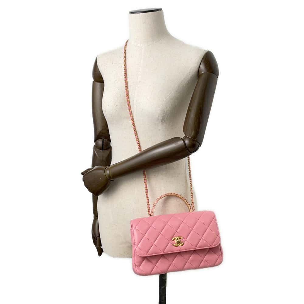 CHANEL Matelasse Lambskin 2WAY Shoulder Bag Top Handle Pink AS4233 Lambskin