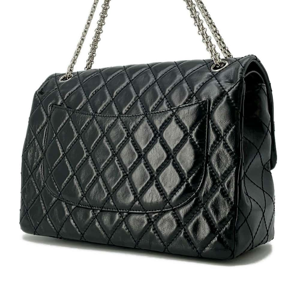 CHANEL 2.55 Matelasse W-Flap W-Chain Shoulder Bag Black A37587 Aged Calf Leather Size Large