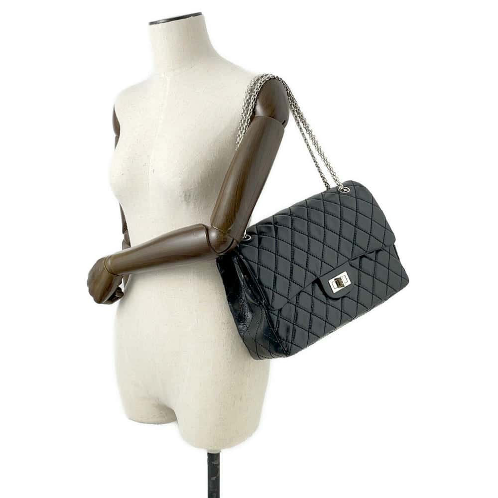 CHANEL 2.55 Matelasse W-Flap W-Chain Shoulder Bag Black A37587 Aged Calf Leather Size Large