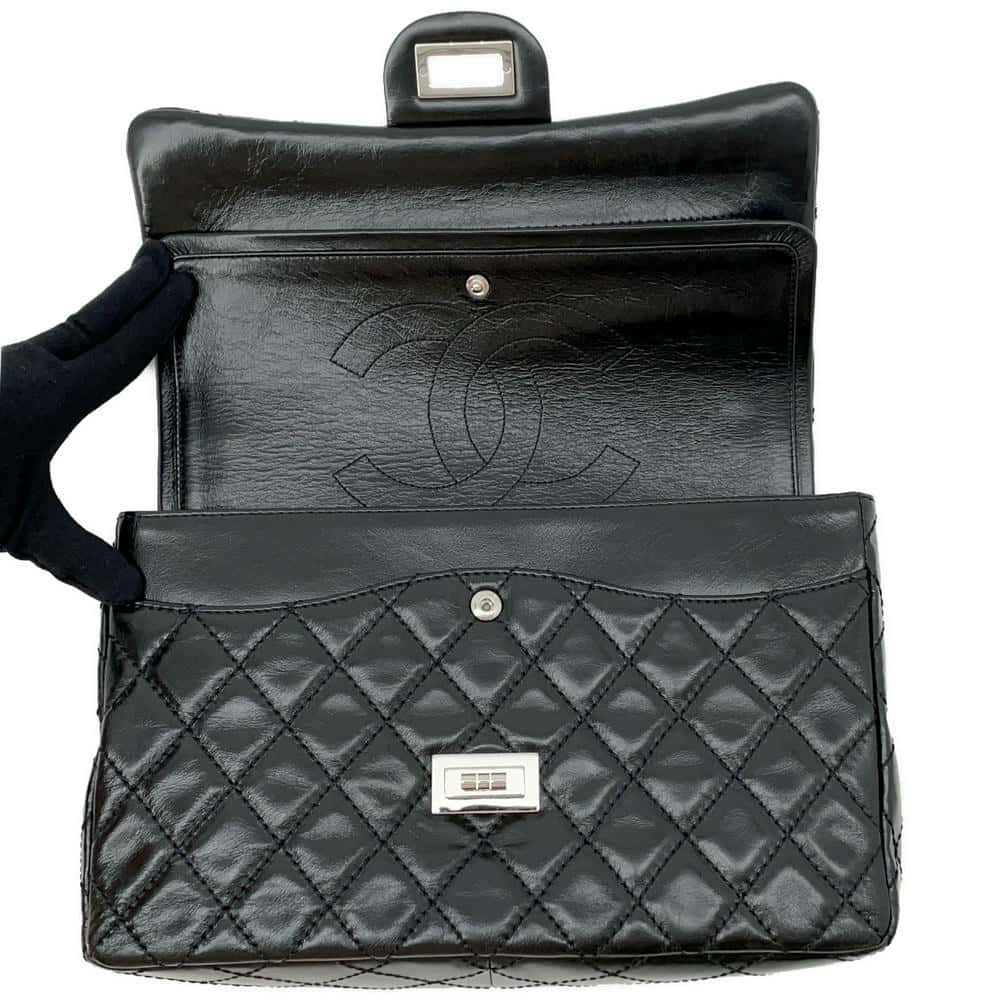 CHANEL 2.55 Matelasse W-Flap W-Chain Shoulder Bag Black A37587 Aged Calf Leather Size Large