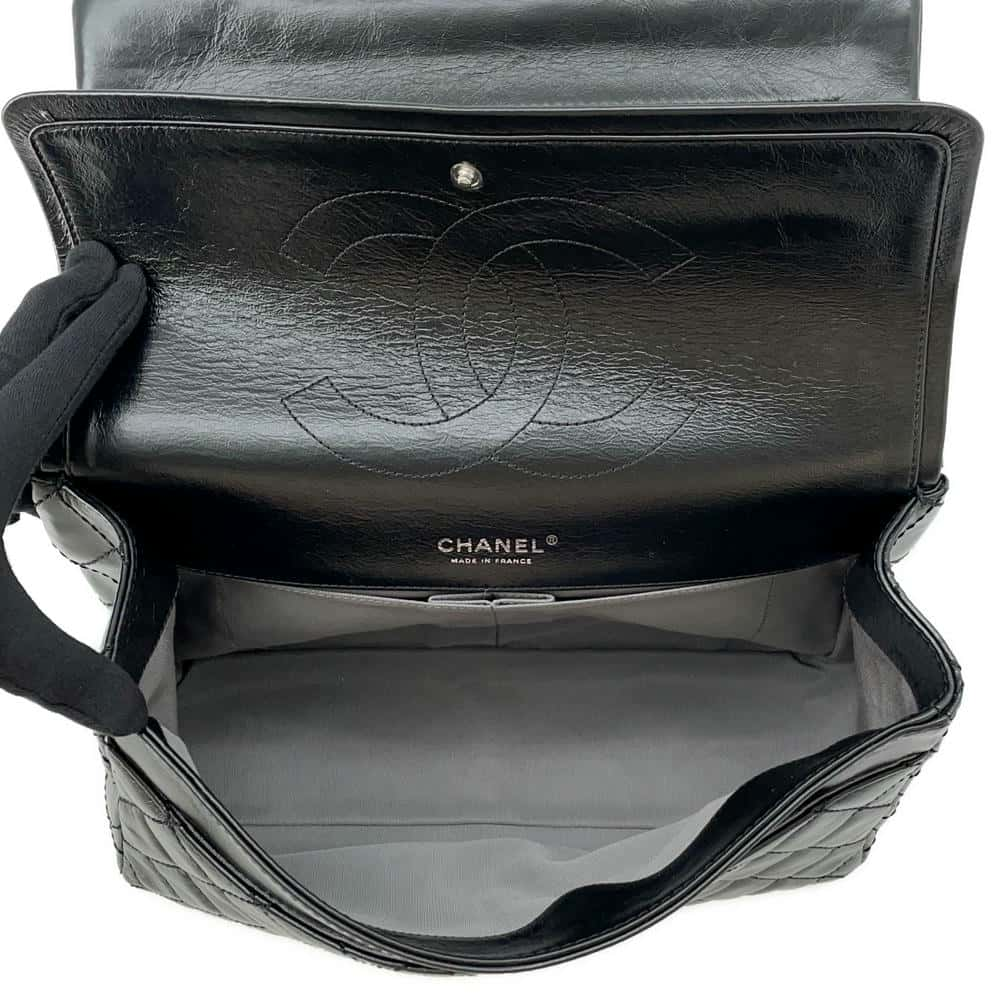 CHANEL 2.55 Matelasse W-Flap W-Chain Shoulder Bag Black A37587 Aged Calf Leather Size Large