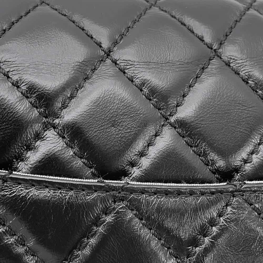 CHANEL 2.55 Matelasse W-Flap W-Chain Shoulder Bag Black A37587 Aged Calf Leather Size Large